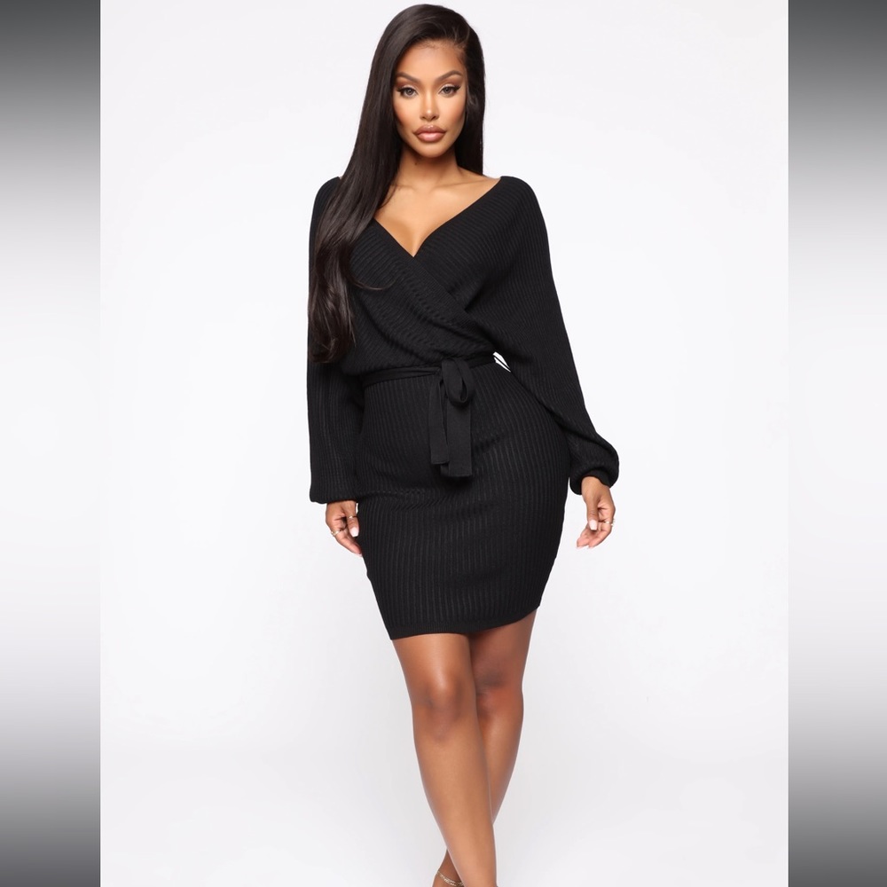 Fashion Nova - Just Between Us Black Sweater Dress (1X/2X)